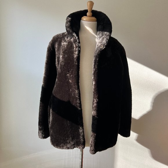 vintage 1980s faux fur brown coat size m - Picture 2 of 9